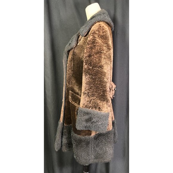 VINTAGE 60'S FAUX FUR COAT BROWN SIMULATED PERSIAN LAMB FAUX TRIM - Picture 8 of 11